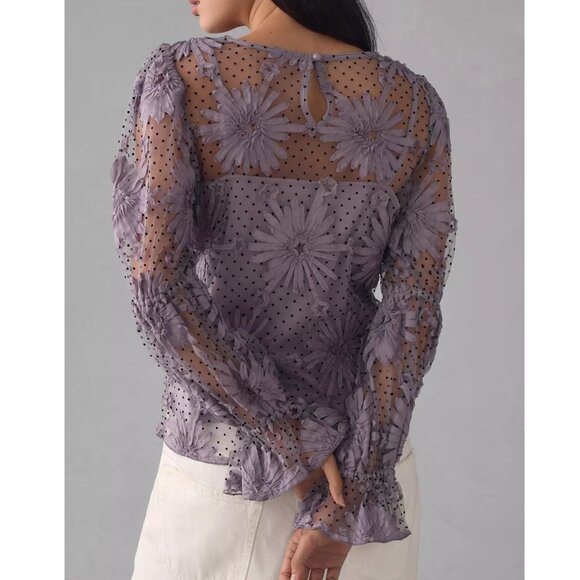 Anthropologie Eva Franco Lace Floral Blouse Purple M - Picture 3 of 10